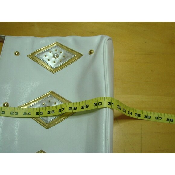 Retro Silver Gold Diamond Design White Crossbody Bag Faux Leather Granny Core - Picture 11 of 13